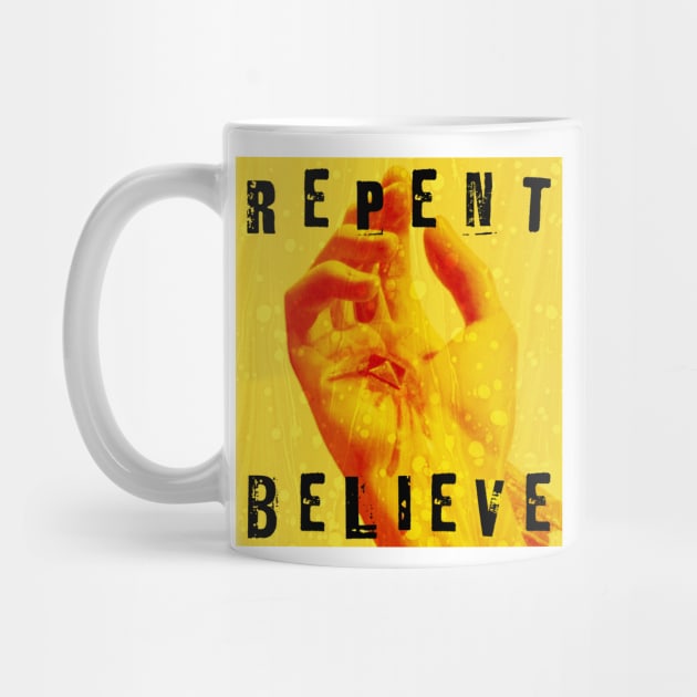 Repent & Believe - Yellow with Black Text by Inspired Saints